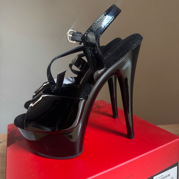 Pleaser Patent Black Platform Heels - Picture 1 of 5